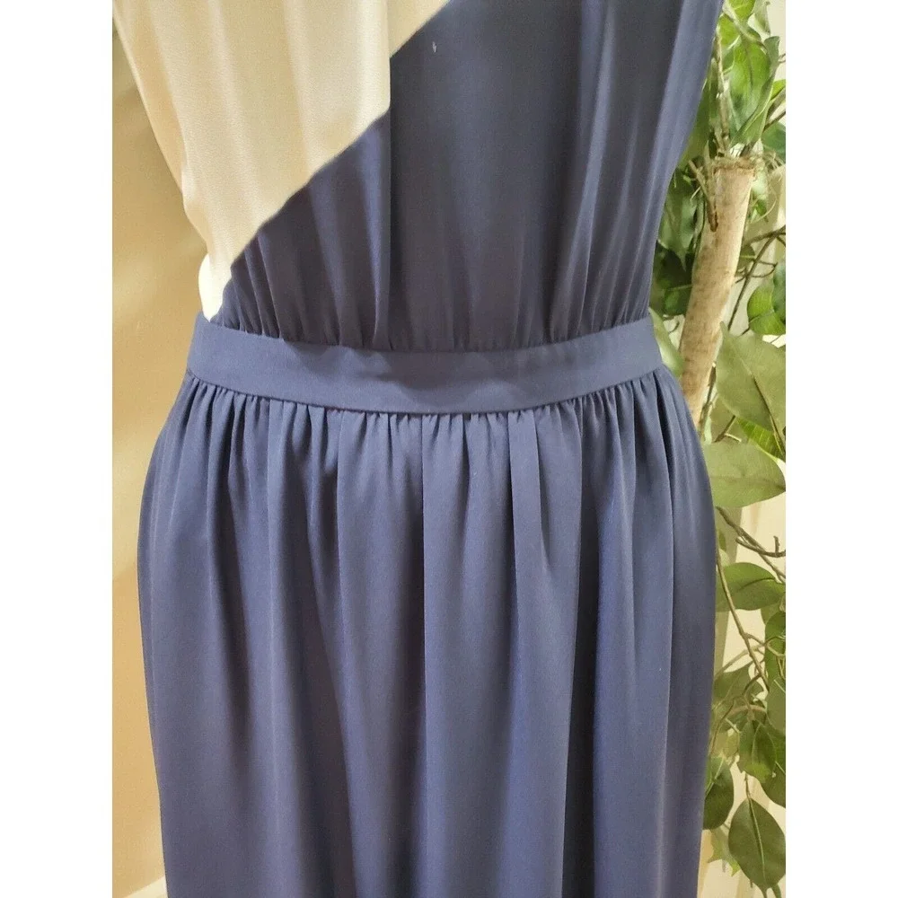 Shoshanna Blue & White Polyester Halter Sleeveless Long Maxi Dress Pockets 4 - Picture 3 of 15